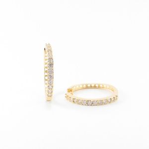 Crystal Pave Gold Hoop Earrings Medium 1.25"